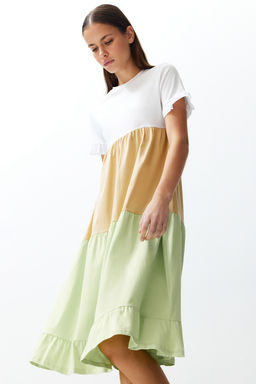 Cok Renkli Renk Bloklu A Kesim/Can Form Bisiklet Yaka K?sa Kol Orme T-shirt Elbise TWOSS24EL00192 - Trendyolmilla фото 2