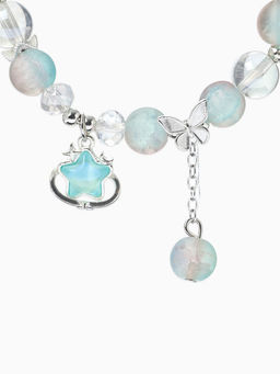 Браслет с подвесками "Сахарный" звезда, шар №10/8, цвет розово-голубой матовый в серебре