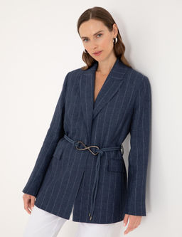 Lacivert Regular Fit Keten Ceket