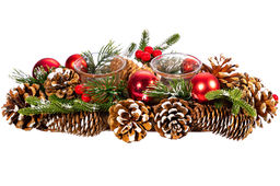 Новогоднее украшение подсвечник 32*14*8 см Заснеженные шишки на 2 свечи прямоугольный - Elan gallery фото 5