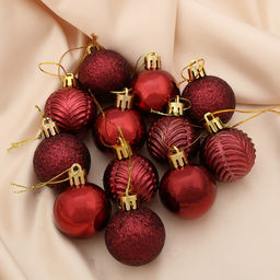 Ёлочные игрушки Новогодние ветви, шары новогодние, d=4 см, набор 12 шт., бордовый