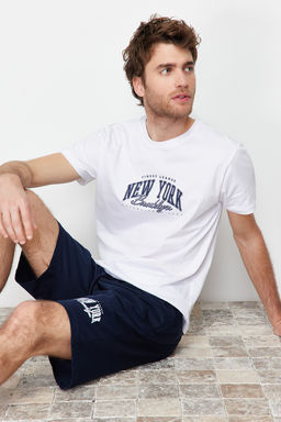 TRENDYOL MAN Lacivert Bask?l? Regular Fit Orme Sortlu Pijama Tak?m? TMNSS24PT00012 - Trendyolmilla фото 3