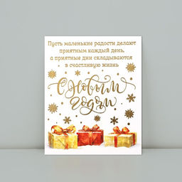 Цена за 5 шт. Открытка на акварельном картоне «С Новым годом», тиснение, 10.5×8.5 см