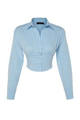 Mavi Crop Astarl? Korse Detayl? Dokuma Poplin Gomlek TPRAW23GO00004