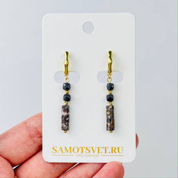 Серьги из черной Шпинели и леопардовой Яшмы