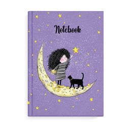 Записная книжка арт. 61557 ДЕВОЧКА НА ЛУНЕ / А6, 117х151 мм, 48 л., твёрдый переплёт, полноцветная печать, глянцевая голографическая ламинация. 65 г/м?, одна краска, линия,