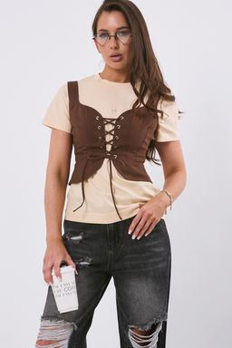 Топ из джинсовой ткани коричневый