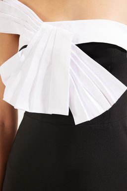 Siyah-Beyaz Fiyonk Detayl? Dokuma Mini Dugun/Nikah S?k Abiye Gece Mezuniyet Elbisesi TPRSS25EL00104 - Trendyolmilla фото 4