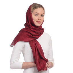 Шелковый палантин 180 х 85 см, цвет винный - Мастерская ПОКРОВ фото 3
