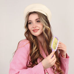 Расчёска массажная, широкая, вентилируемая, 8.5×20.5 см, сиреневая, жёлтая