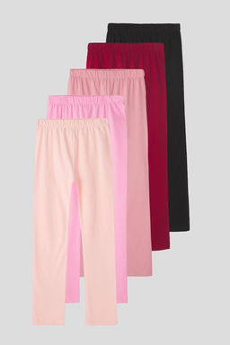 Siyah-Pudra-Gul Kurusu-Koyu Pembe-Bordo 5li Pamuklu K?z Cocuk Orme Tayt TKDSS25TA00000