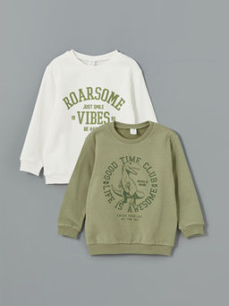 Bisiklet Yaka Bask?l? Erkek ?ocuk Sweatshirt 2li