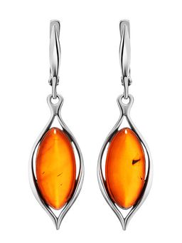 Эффектные серьги с янтарём коньячного цвета Сальса