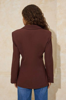 Koyu Kahverengi Fitted/Vucuda Oturan Tek Dugme Dokuma Astarl? Vatkal? Blazer Ceket TWOSS26BC00001