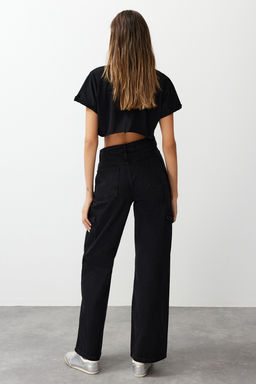 Siyah Kargo Cepli Yuksek Bel Wide Leg Jeans TWOAW22JE0393 - Trendyolmilla фото 6