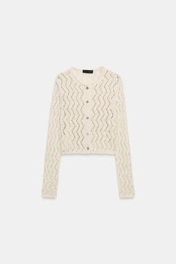 CHAQUETA PUNTO CALADO ZIGZAG / Crudo - Zara фото 6
