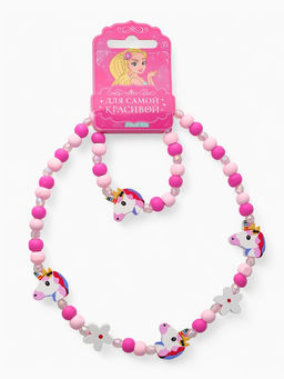 Цена за 2 шт. Набор детских украшений Выбражулька «Единорожек», 2 предмета: бусы, браслет, розовый