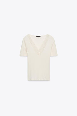 RIBBED LACE T-SHIRT - Zara фото 6