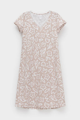 Е 10015/24/бежевый,абстрактные цветы сорочка жен