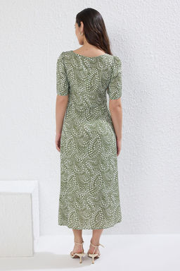 Yesil A Kesim Sal Desenli Midi Dokuma Elbise TWOSS23EL00487