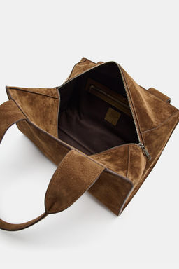 LEATHER SPLIT SUEDE DOUBLE HANDLE BAG - Zara фото 8