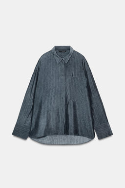 CAMISA OVERSIZE FLUIDA RAYAS ZW COLLECTION / Azul - Zara фото 6