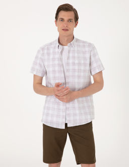 Kahverengi Regular Fit K_sa Kollu Ekose G_mlek