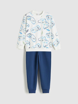 Bask?l? Erkek ?ocuk Sweatshirt ve E?ofman Alt 2li