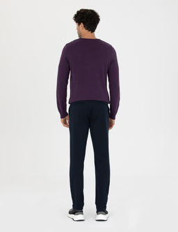 Lacivert Slim Fit Beli Lastikli Ba_c_kl_ Kanvas Pantolon