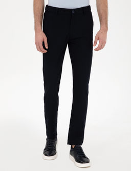 Lacivert Slim Fit Beli Lastikli Kanvas Pantolon