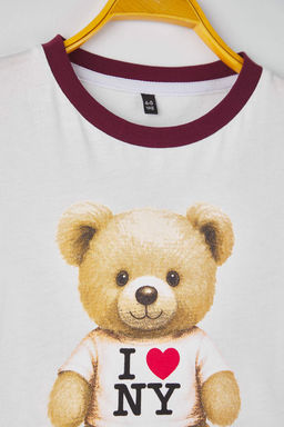 Ekru-Bordo 2li Unisex Cocuk 100% Pamuk Animal Bask?l? Regular Orme T-Shirt TKDAW26TS00016 - Trendyolmilla фото 3