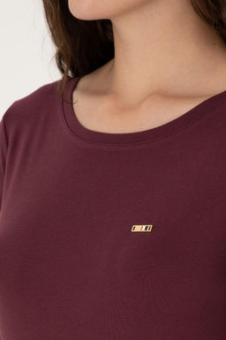 Kad_n Bordo Slim Bisiklet Yaka Basic Sweatsh_rt
