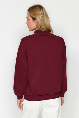 TRENDYOLMILLA Bordo Kal?n Ici Polarl? Fermuarl? Dik Yaka Oversize/Genis Kal?p Orme Sweatshirt TWOAW24SW00127  фото 5