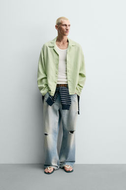 CAMISA FLUIDA RELAXED FIT EFECTO IRREGULAR / verde lavado
