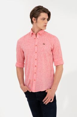 Мужская красная рубашка с воротником на пуговицах и длинным рукавом - U.s. polo assn фото 3