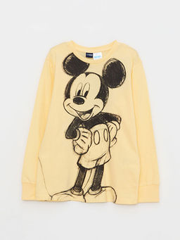 Bisiklet Yaka Mickey Mouse Bask?l? Uzun Kollu Pamuklu Erkek ?ocuk Ti??rt