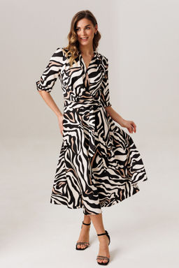 Платье Lars Style 1212 молочный,бежево-черный принт