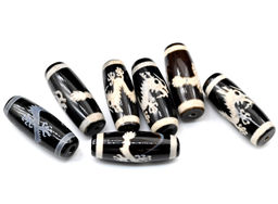 Бусины Дзи "Дракон" из агата бочонок 10*30мм, цвет черный, 1 бусина Радуга камня