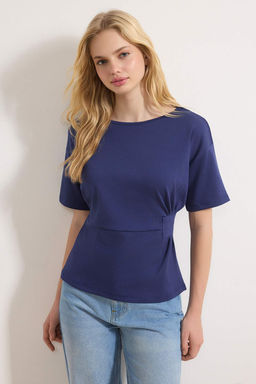 Ekru Fitted/Vucuda Oturan Kay?k Yaka Dusuk Kol K?sa Kollu Interlok Orme Bluz TWOSS26BZ00193 - Trendyolmilla фото 5