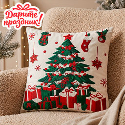 Новогоднее украшение "Наволочка для подушки "Рождественская ель" 45*45 см.