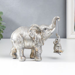 Фигурка полистоун «Слон качает слонёнка на качелях», под серебро, 14.5×8×18 см