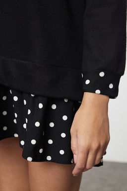 Siyah Selanik Dik Yaka Puantiyeli Mini Orme Elbise TWOAW25EL00282