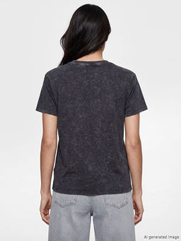 Bisiklet Yaka Ta? Bask?l? Kad?n Ti??rt