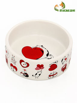 Миска керамическая Любовь и кошки 300 мл - 11.511.55 см, белая - Пижон фото 2