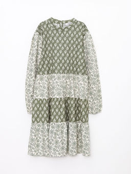 Bisiklet Yaka Desenli Uzun Kollu Gabardin K?z ?ocuk Elbise