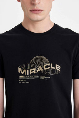 Облегающая футболка с коротким рукавом и круглым вырезом с принтом - Defacto фото 5