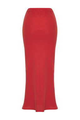 TRENDYOLMILLA Vizon %100 Keten Beli Lastikli Yuksek Bel Midi Etek TWOSS24ET00152  фото 6