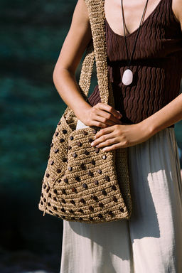 BEADED WOVEN TOTE BAG