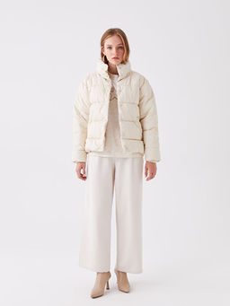 Dik Yaka D?z Uzun Kollu Kad?n Deri G?r?n?ml? Mont - Waikiki фото 3