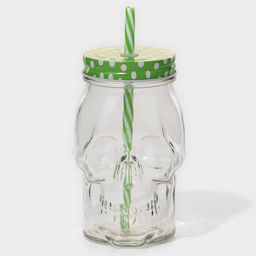 Кружка Доляна «Череп. Хэллоуин», 400 мл, 9×14.5 см, с крышкой и трубочкой, стекло, МИКС